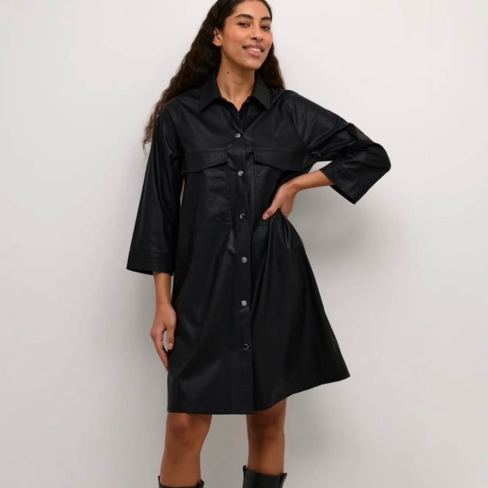 Culture Faux Leather 3/4 Sleeve Button Front Dress NWT